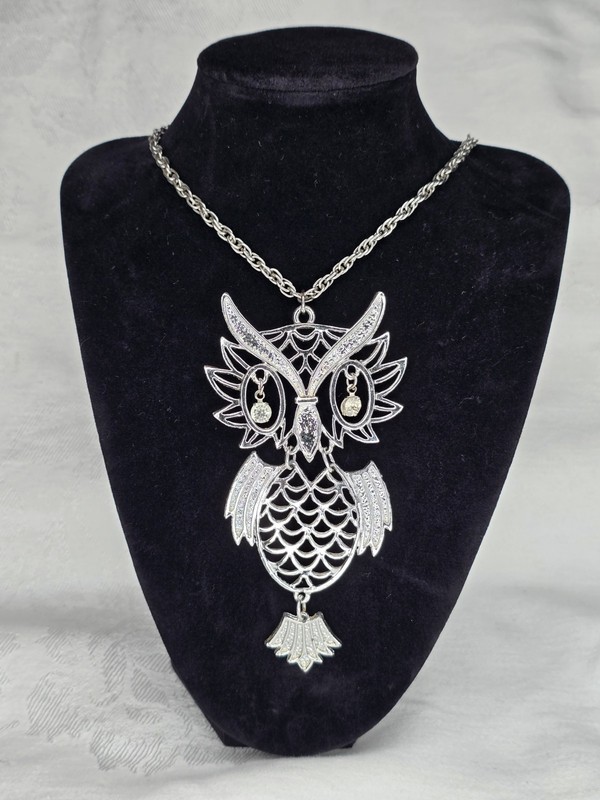 Stunning Articulated Owl Statement Piece Necklace Intricate Filigree Design
