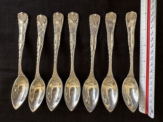 Antique Tiffany And Co. Wave Edge Pattern Monogram “M” Grapefruit Spoons qty 7