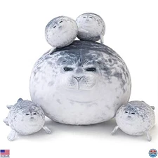SQEQE Chubby Seal Plush Pillow & 4 Baby Seal Stuffed Toys – Ideal Kids' Gift!