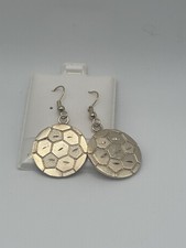 Handcrafted Surgical Steel Dangle Posts Earrings - Soccer Gold Color