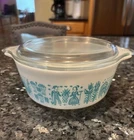 Vintage PYREX 471 Casserole Dish with Lid Turquoise Amish Butterprint 1 Pint
