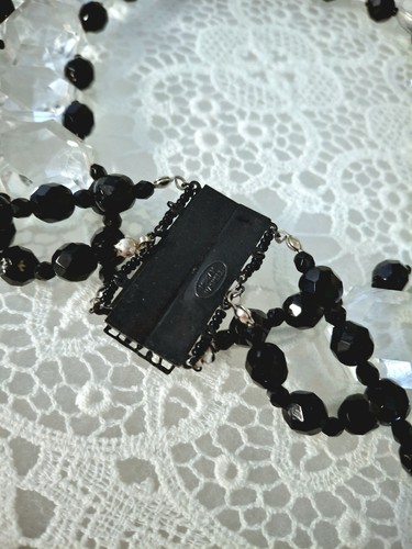 Huge Flashy Miriam Haskell 2 Row Black Glass & Clear Crystal Bib Necklace - Picture 8 of 9
