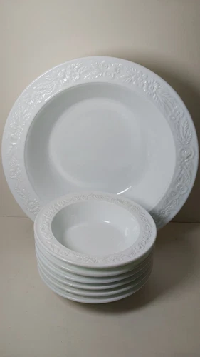 Set Of 7 Vintage 1930's Vitrock by Anchor Hocking White Milk Glass Serving Bowls