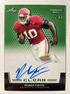 207 Leaf Trinity REUBEN FOSTER Rookie Clear On Card Auto Green 7/10 SP ALABAMA