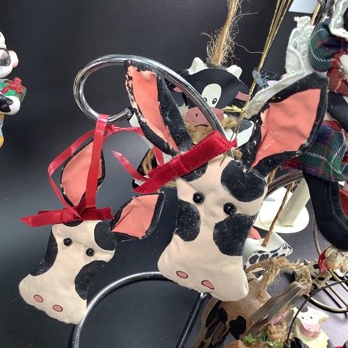 Cow Christmas Ornaments Lot 31 Wood Santa Metal Resin Ceramic Fabric Primitive - Picture 11 of 24