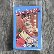 Yarn Tree Linen Cross Stitch Stocking Kit - Noel Christmas Ornament 4.5"