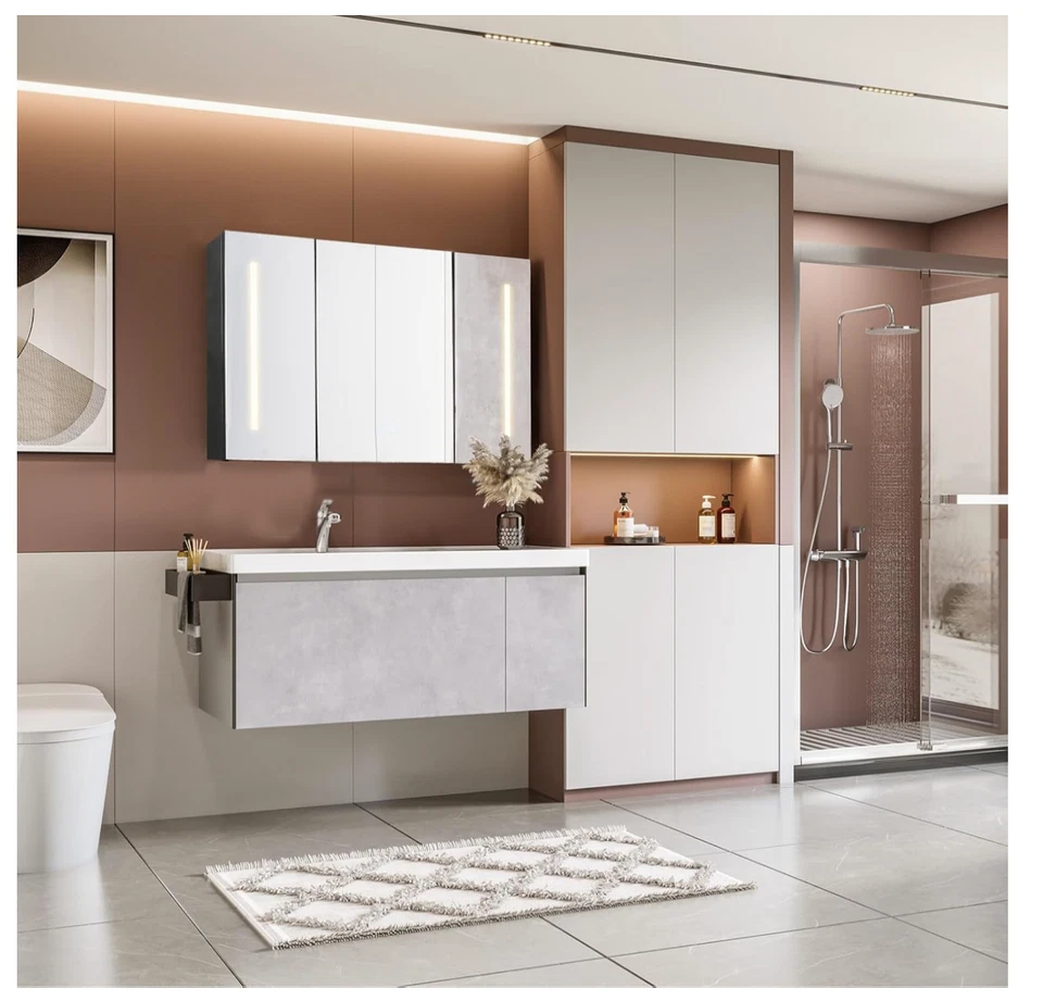 LED Badeschrank Spiegelschrank Schwarzes Holz 80 x 68 x 13,3cm klasse A - Bild 4 von 4