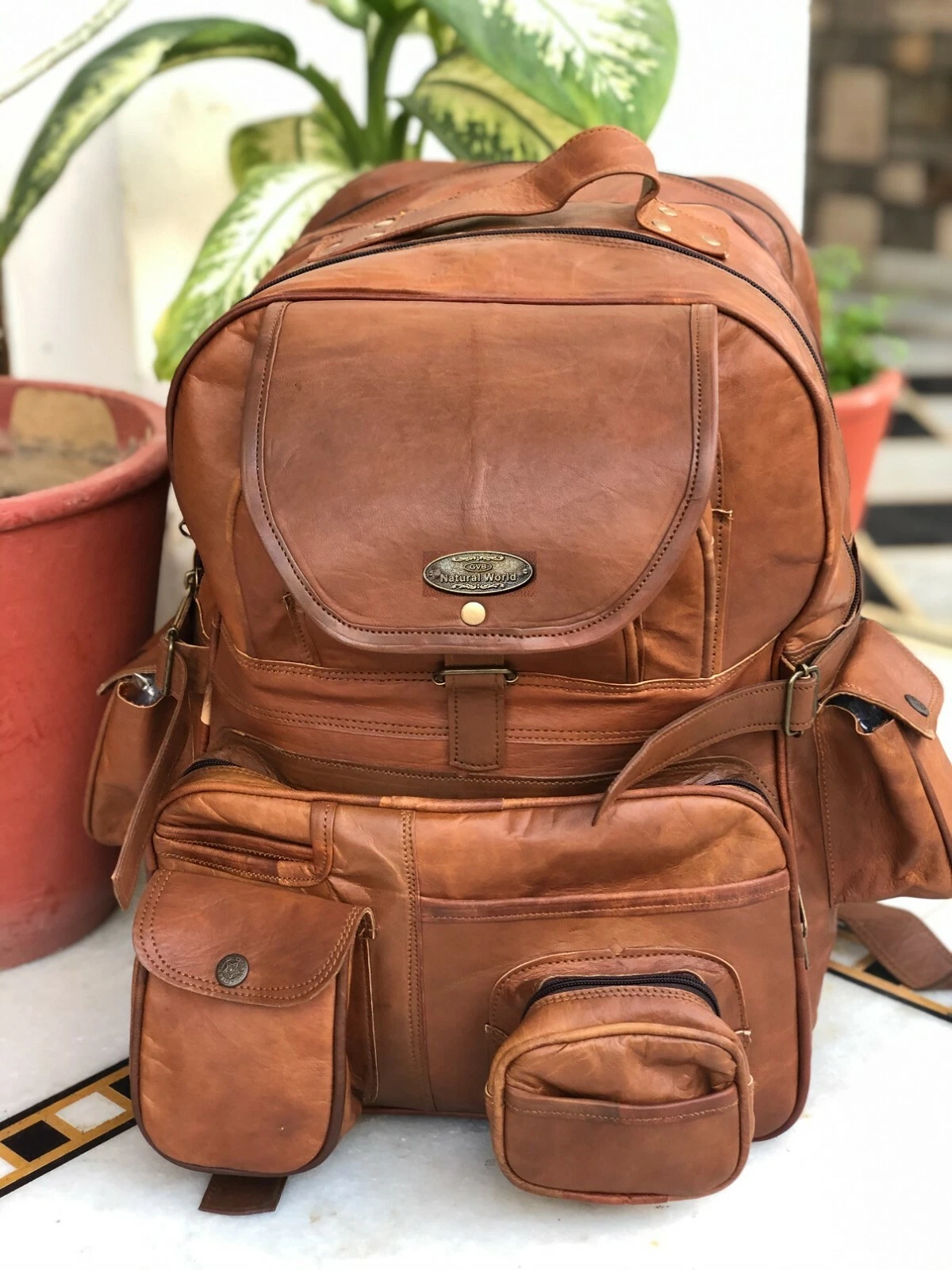 Men's GVB Extra Space Large Vintage Leather Backpack Rucksack Laptop Travel Bag