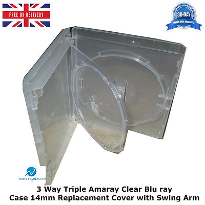 200 x Amaray 3-Wege durchsichtige Blu-ray-Hülle 14 mm Buchrücken innen Swing Tray Cover dreifach