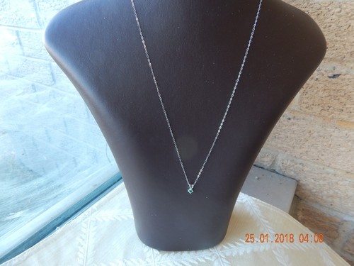 Child's natural emerald birthstone solitaire pendant/necklace in 14K white gold - Picture 8 of 11