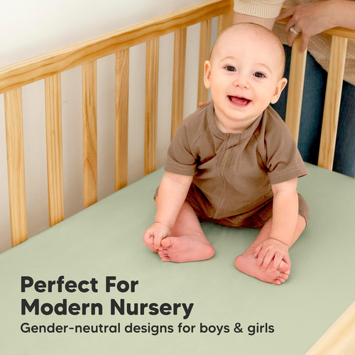 Waterproof Crib Sheets for Boys, Girls - 2-Pack Bamboo Fitted Cot Sheet, Waterpr - Picture 9 of 12