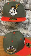 Cleveland Indians Wahoo Olive New Era Fitted Club 59Fifty Hat Custom Patch NEW
