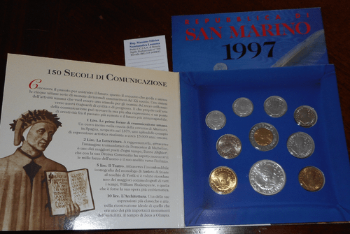 NL* San Marino Serie Divisionale 1997 10 Valori con 1000 Lire Argento FDC set - Foto 2 di 2