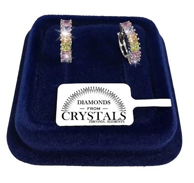 Cercles 14mm Boucles Femme Pl. or Blanc 18K avec des Cristaux Zircons M / - Photo 1/3