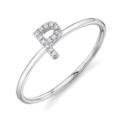 Diamond P Buchstaben Ring Anfangsring 14K Weißgold 0,04 ct Rund - Bild 1 von 4