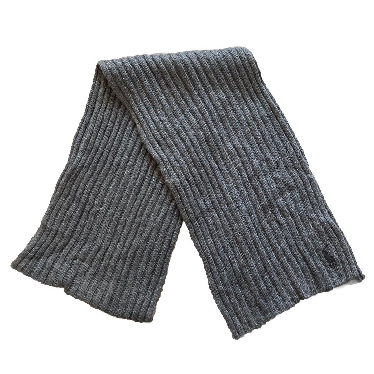 Polo Ralph Lauren Gray Wool Mens Scarf Gray Embroidered Pony Logo