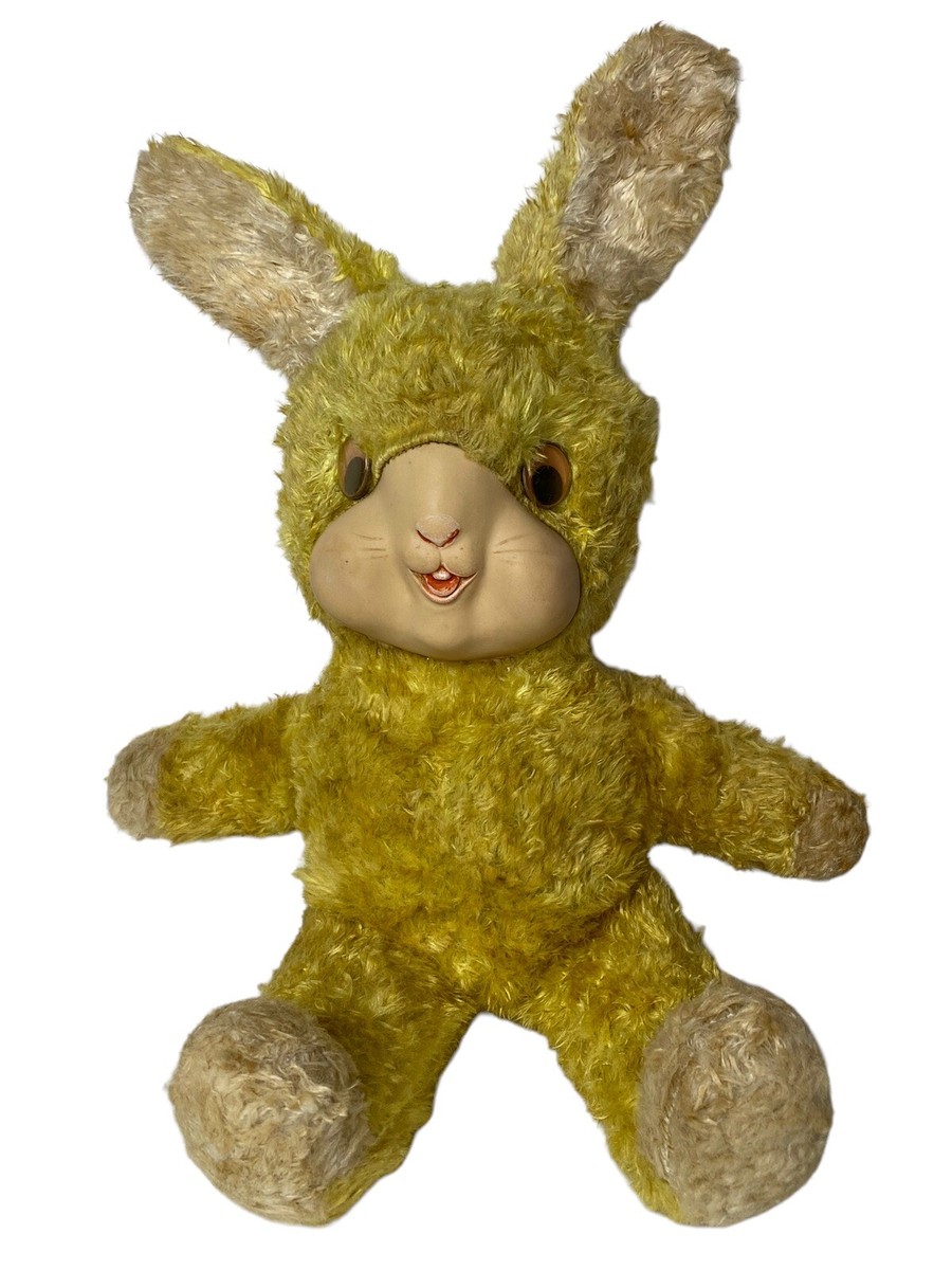 Vintage Rubber Face Googly Eyes Yellow Gold Bunny Rabbit Plush | eBay