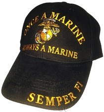 Marine Corps Cap Hat ONCE ALWAYS A MARINE SEMPER FI Embroidered EGA Black USMC