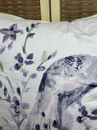NEXT Mauve Cotton Sateen Printed Embroidered Beaded Peacock Cushion - Picture 7 of 18