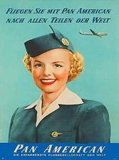 Pan American Stewardess II Vintage Travel Decor Advertisement Art Poster Print