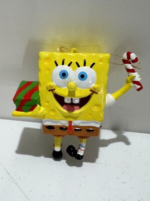 2002 VIACOM SPONGEBOB  SQUAREPANTS CHRISTMAS ORNAMENT CANDY CANE PRESENT