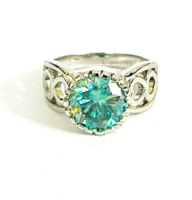 4 Ct Blue Treated Diamond Ring Heart Shape Design Great Shine VVS1 Certified !