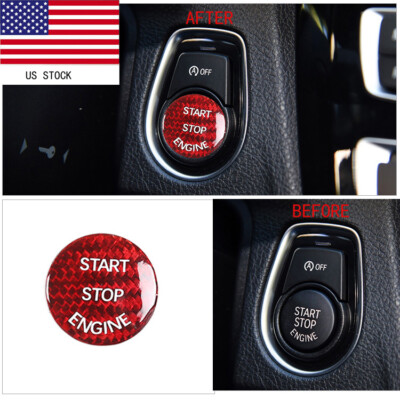Engine Start Stop Button Cover Trim Sticker For BMW X1 X3 X4 Red Carbon Fiber