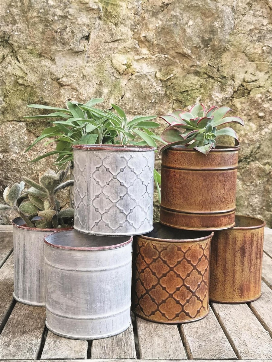 Vaso Da Fiori In Metallo Con Manico In Legno, Stile Vintage, Flowers & Garden, Decorazione Rustica, 14x12 Cm - 4