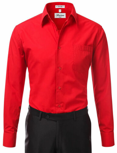Berlioni Italy Men's Premium Classic French Convertible Cuff Solid Dress Shirt - Picture 4 of 74