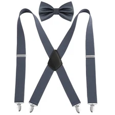Men's 1.37-inch Suspender and Pre-tied Bow Tie Set Adjustable Elastic