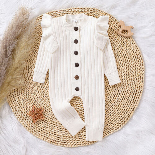 Neugeborenes Baby Mädchen Kleidung gerüschter Strampler Overall Strick Body Outfits Set - Bild 3 von 16