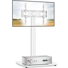 Contemporary Floor TV Stand Mount for 27 to 65 inch Glass TV Base, White