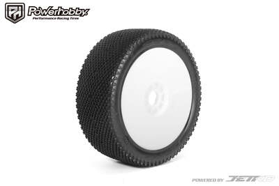 Powerhobby J-Zero 1/8 Buggy Mounted Tires White Dish Wheels (2) Medium Soft