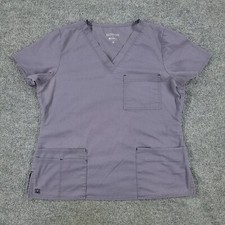 Maevn Scrub Top Shirt Women's Medium Gray Short Sleeve Pocket Uniform Stretch
