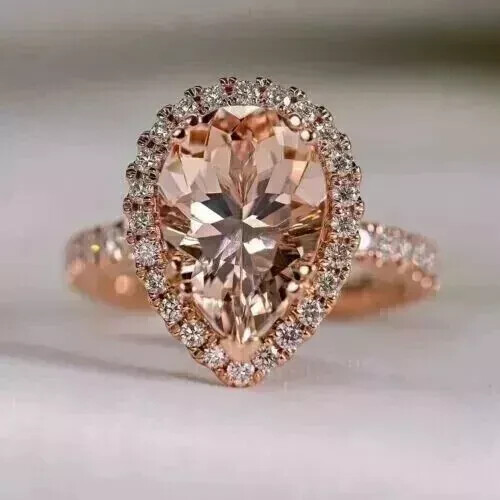 2,50 kt Birnenschliff Lab Created Morganit Halo Verlobungsring 14 K Roségoldet - Bild 7 von 9