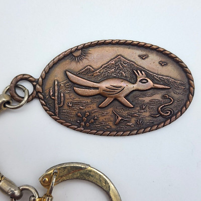 Vintage Bell Trading Post - Roadrunner Scene Copper Fob Tag Key Chain