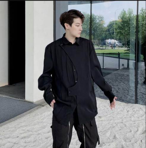 Mens Youth Korean Fashion Personalized Long Sleeves Loose Casual Dress  Shirt SUN | eBay