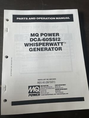 DCA-60SSI2 Generator MQ Multiquip Parts List operation book Manual catalog shop