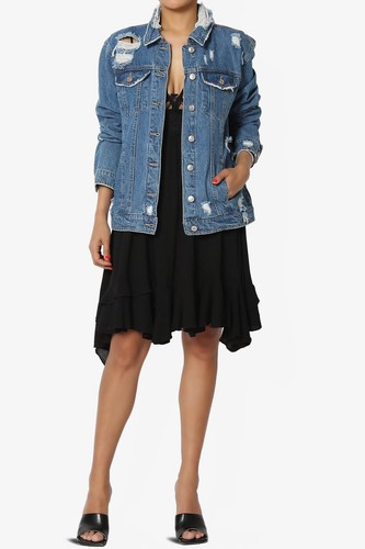 TheMogan Classic Trucker Distressed Ripped Boyfriend Oversized Fit Denim Jacket - 第 8/14 張圖片