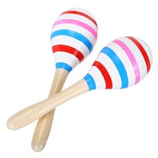 2 Pcs Wooden Maracas, 7.9 Inch Hand Maracas for Beginners, Stripes