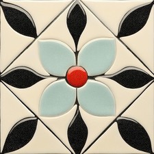 10PCS 12x12 Inch Retro Floral Red Center Blue Petal Floor Tiles Peel and Stic...