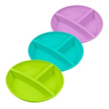 3-Pack Divided Plates for Toddlers, Multicolor