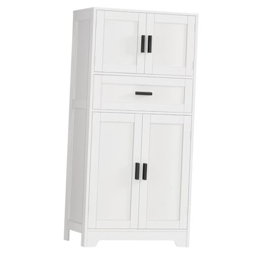 Tall Bathroom Storage Cabinet with Adjustable Shelf and Large Drawer, Freestanding or Wall Mounted