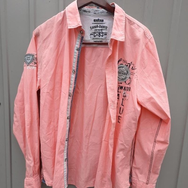 Men Camp David Shirt Peach Cotton 40 /L / 48