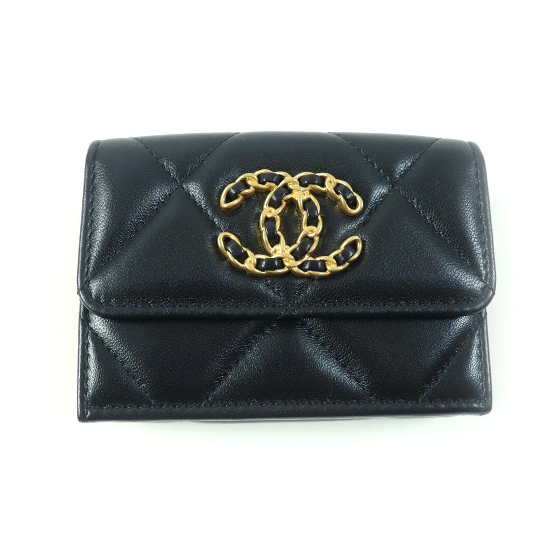 Chanel Ap1789 19 Small Black Lambskin Matelasse Trifold Wallet Made In Spain