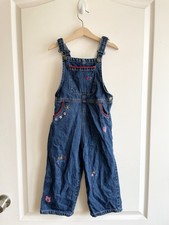 Zara Kids 100 Cotton Denim Embroidered Overalls Flowers Hearts Fall Vibes Sz 5