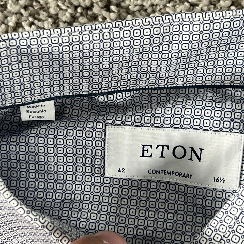 ETON Contemporary Shirt Mens 42-16.5 Blue Designer Long Sleeve Button Up Classy - Image 2 of 4