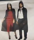 Black Velvet Cape Hooded Robe Vampire Witch Cosplay Costume Adult One Size NEW!