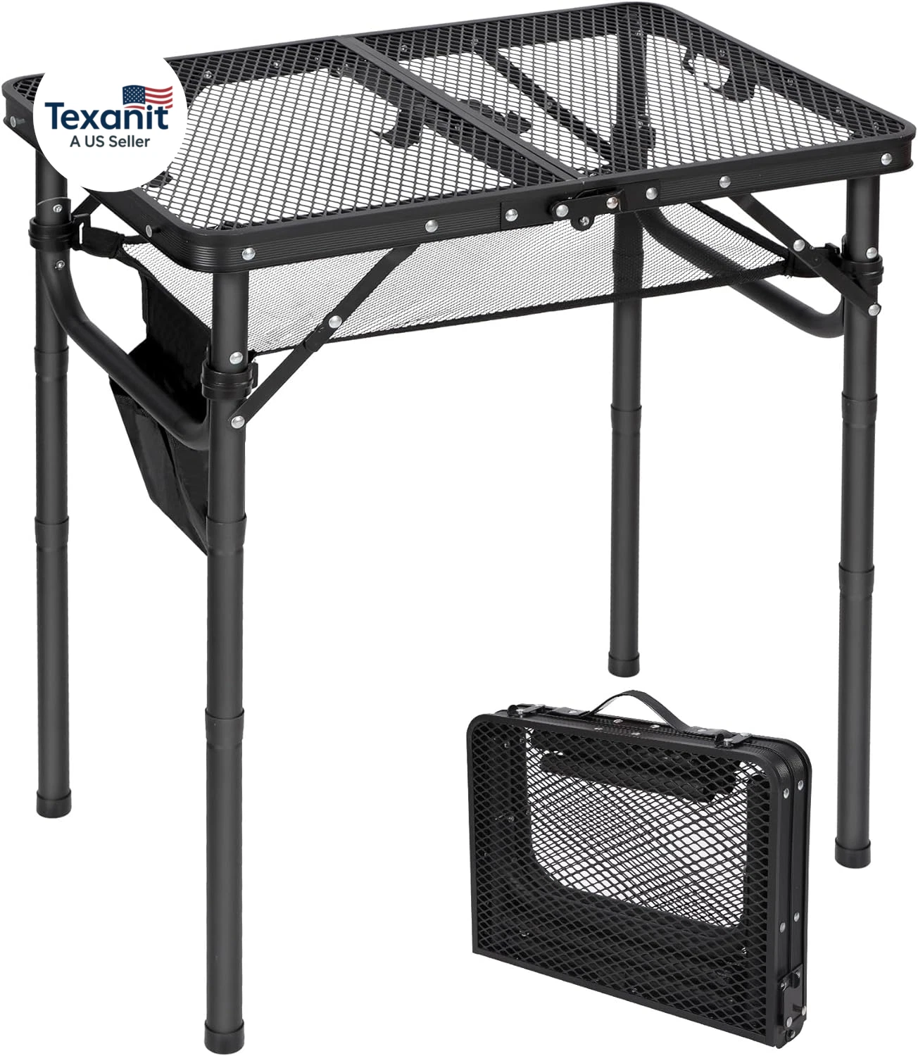 Small Folding Grill Table for Outside, 3 Heights Adjustable Lightweight Portable