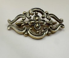 Victorian Revival Vintage Brass Cross Brooch - Ornate Layered Design